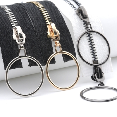 5号金属白铜拉链亮银浅金齿高档羽绒服夹克皮衣铁齿双头枪黑拉锁 - 360购物