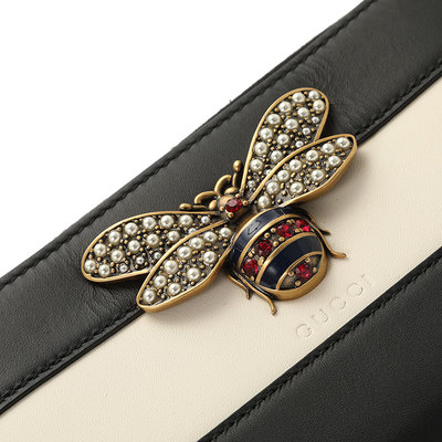 GUCCI(古驰) 黑白拼色蜜蜂长款拉链钱包